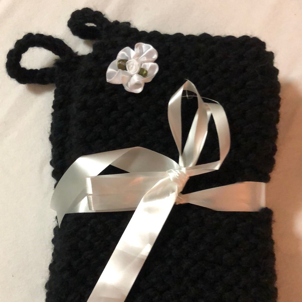 Hand knitted Two Black Potholders.